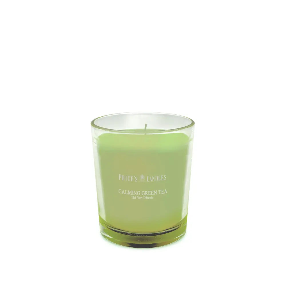 Candela in bicchiere calming green tea té verde rilassante